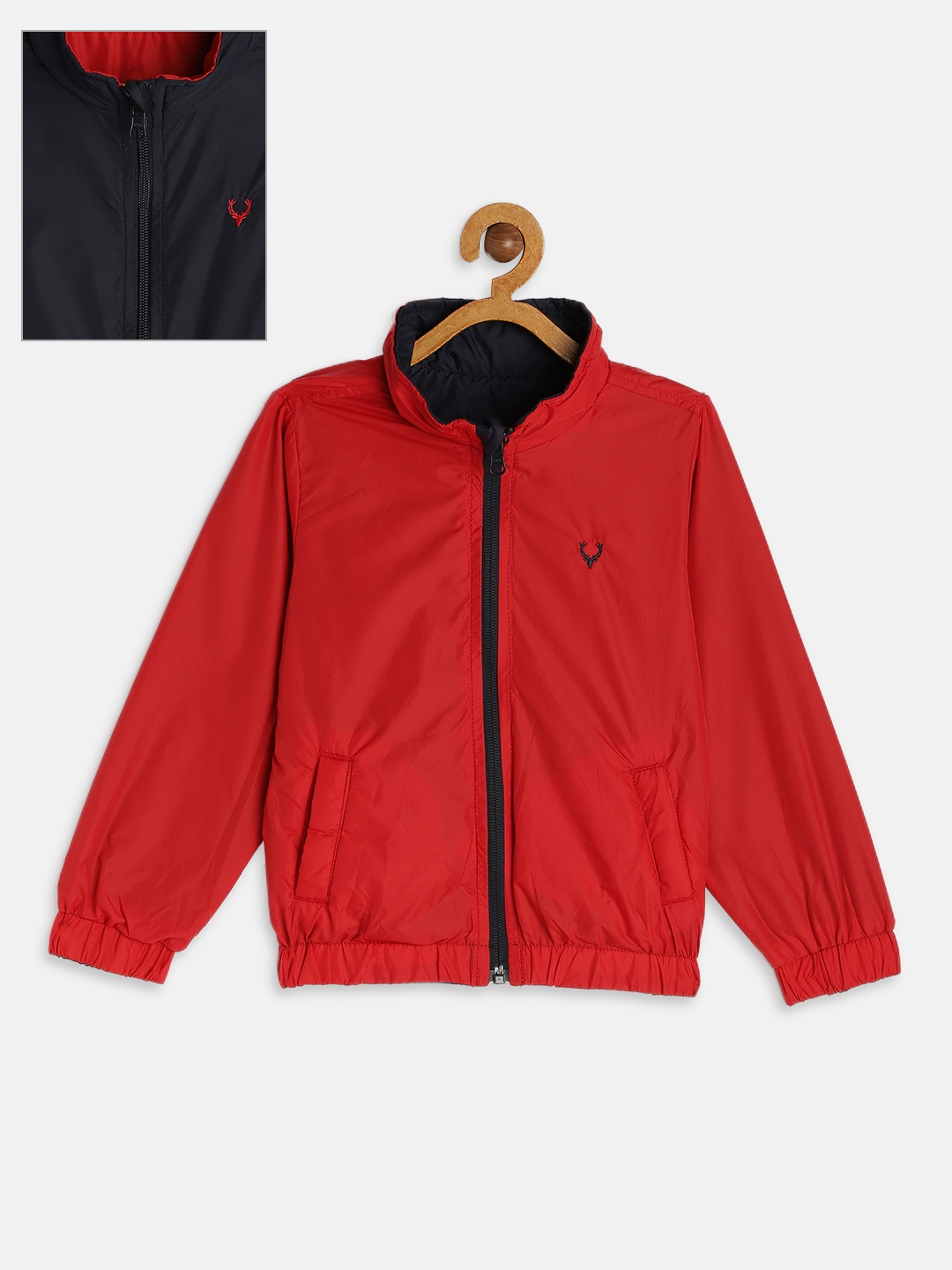 Allen Solly Junior Boys Navy Blue Red Solid Reversible Jacket