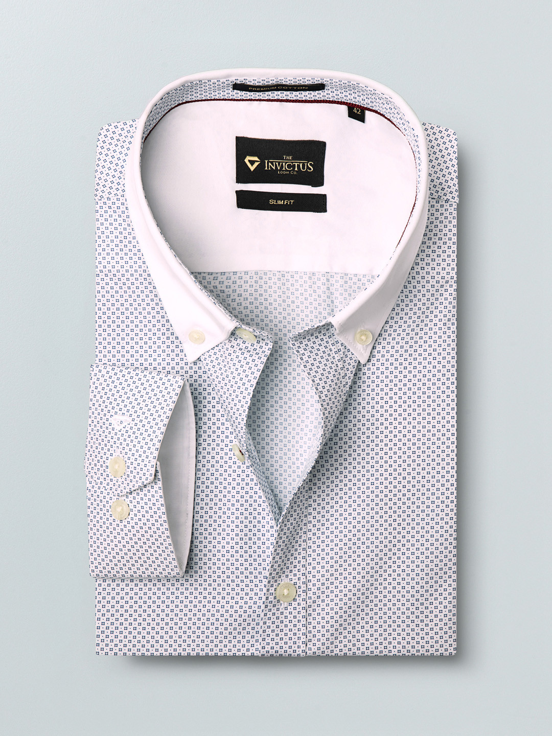 INVICTUS White Printed Slim Fit SemiSustainable Formal Shirt