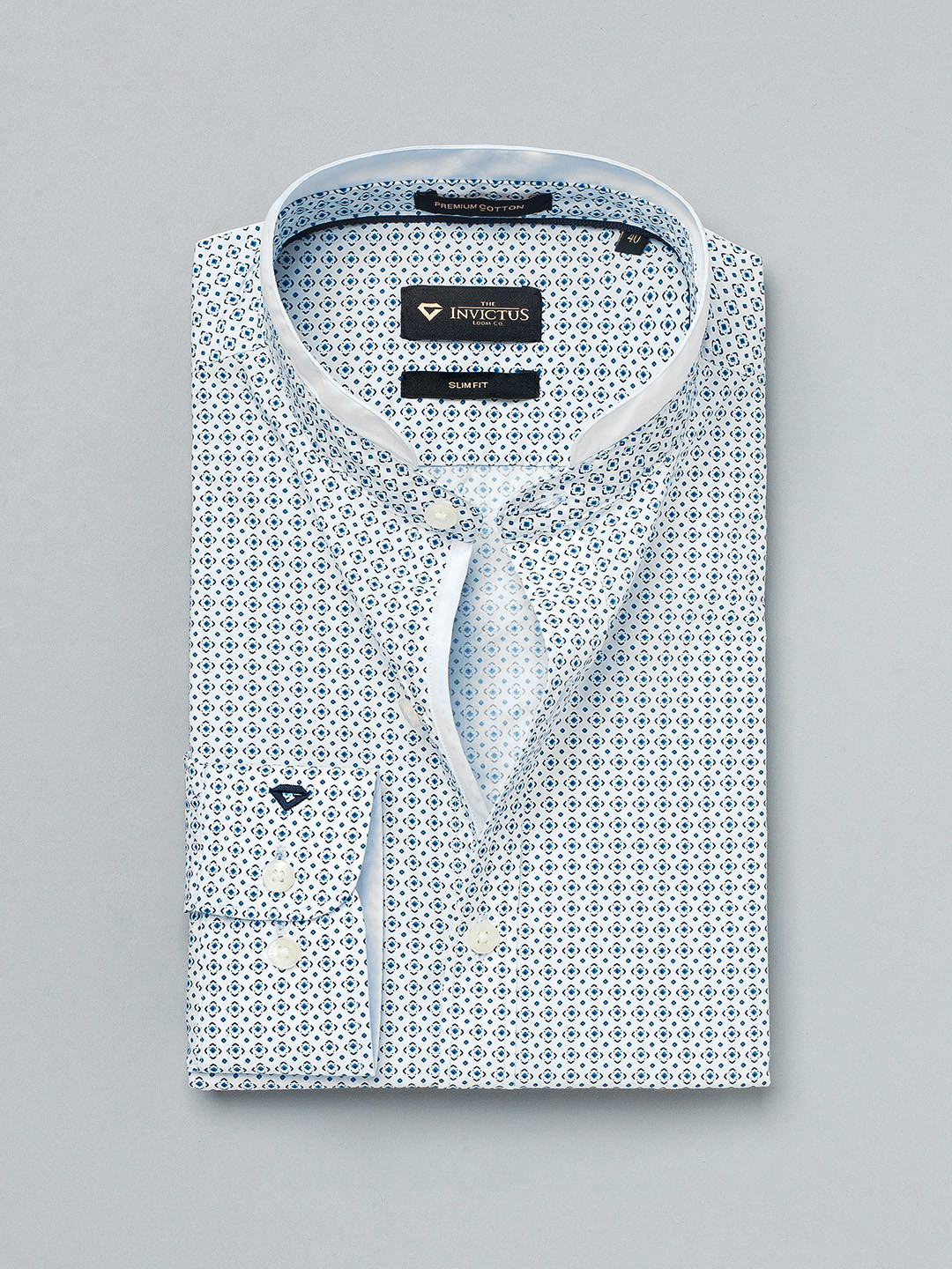 INVICTUS White Printed Slim Fit Sustainable Formal Shirt