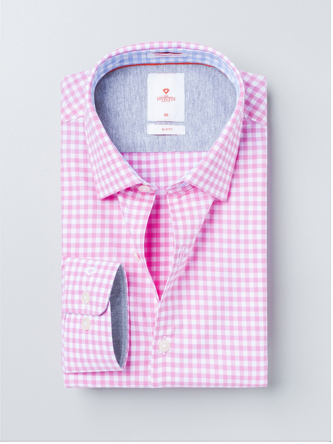 INVICTUS Pink & White Checked Slim Fit Casual Shirt