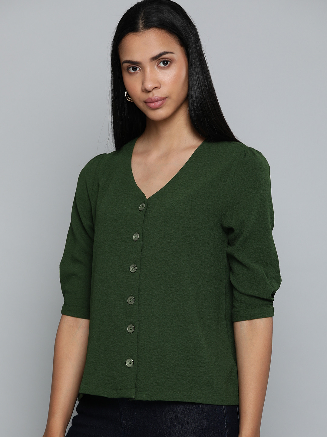 Chemistry Olive Green V-Neck Top