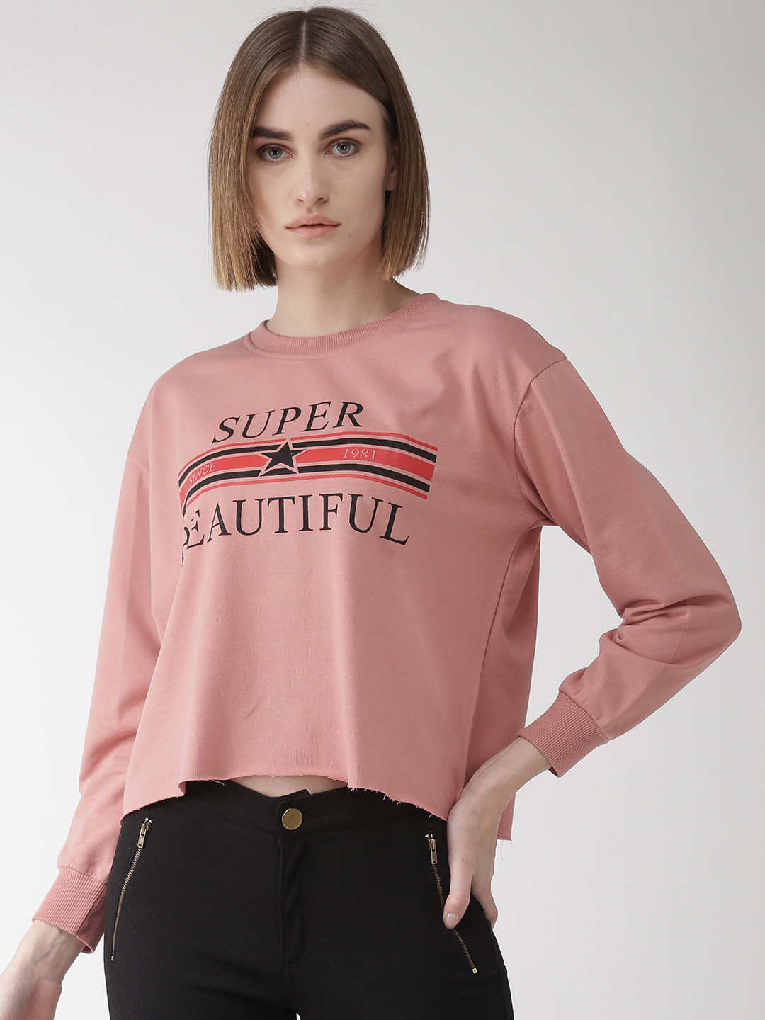 plusS Women Dusty Pink Printed Sweatshirt