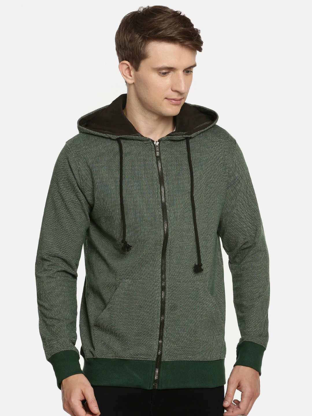 ARISE Men Olive Green Solid Hooded Sweatshirt