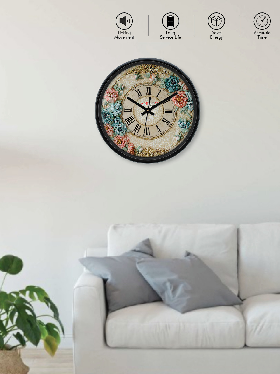 RANDOM Multicoloured Plastic Large Display Round Battery Analogue Wall Clock-30cm