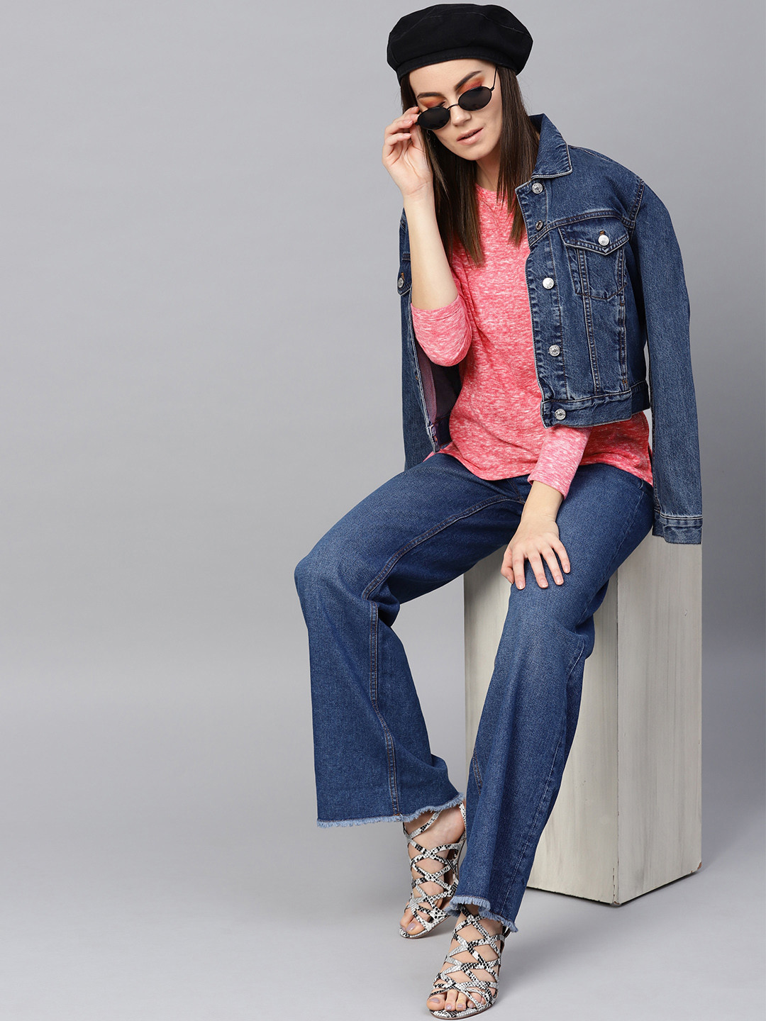 Zima Leto Women Pink Cold-Shoulder Solid Winter Top