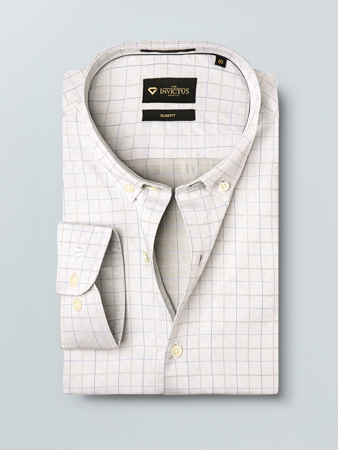 INVICTUS Men Grey & Blue Slim Fit Self Design Sustainable Formal Shirt