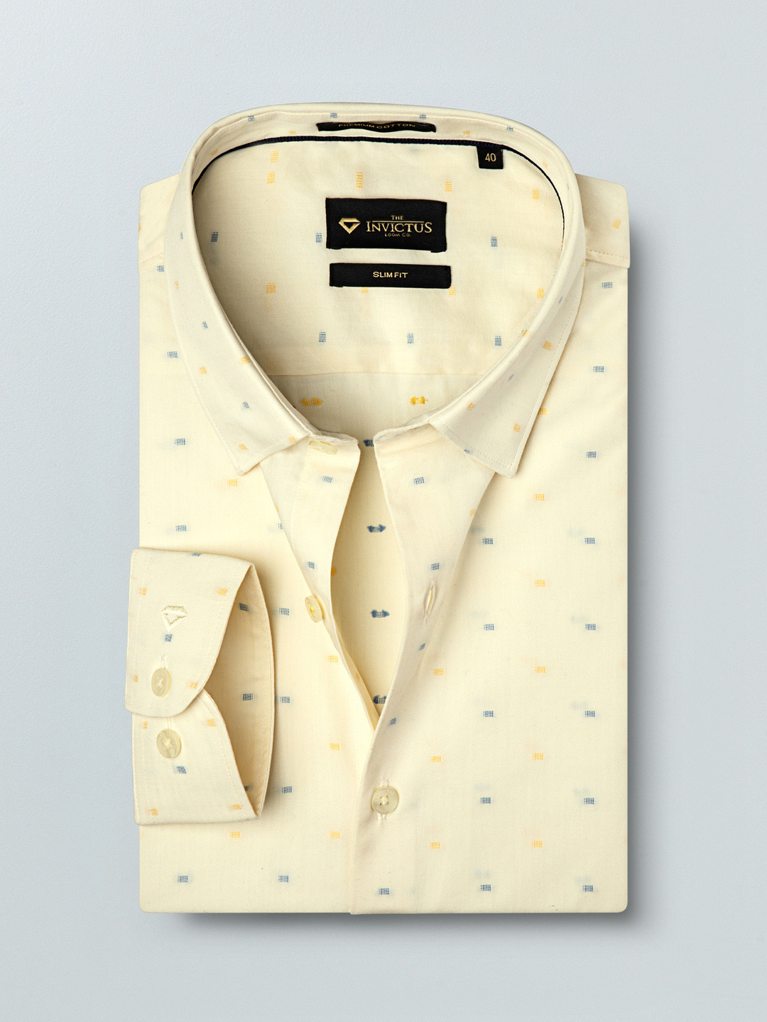 INVICTUS Men Yellow & Blue Slim Fit Self Design Sustainable Formal Shirt