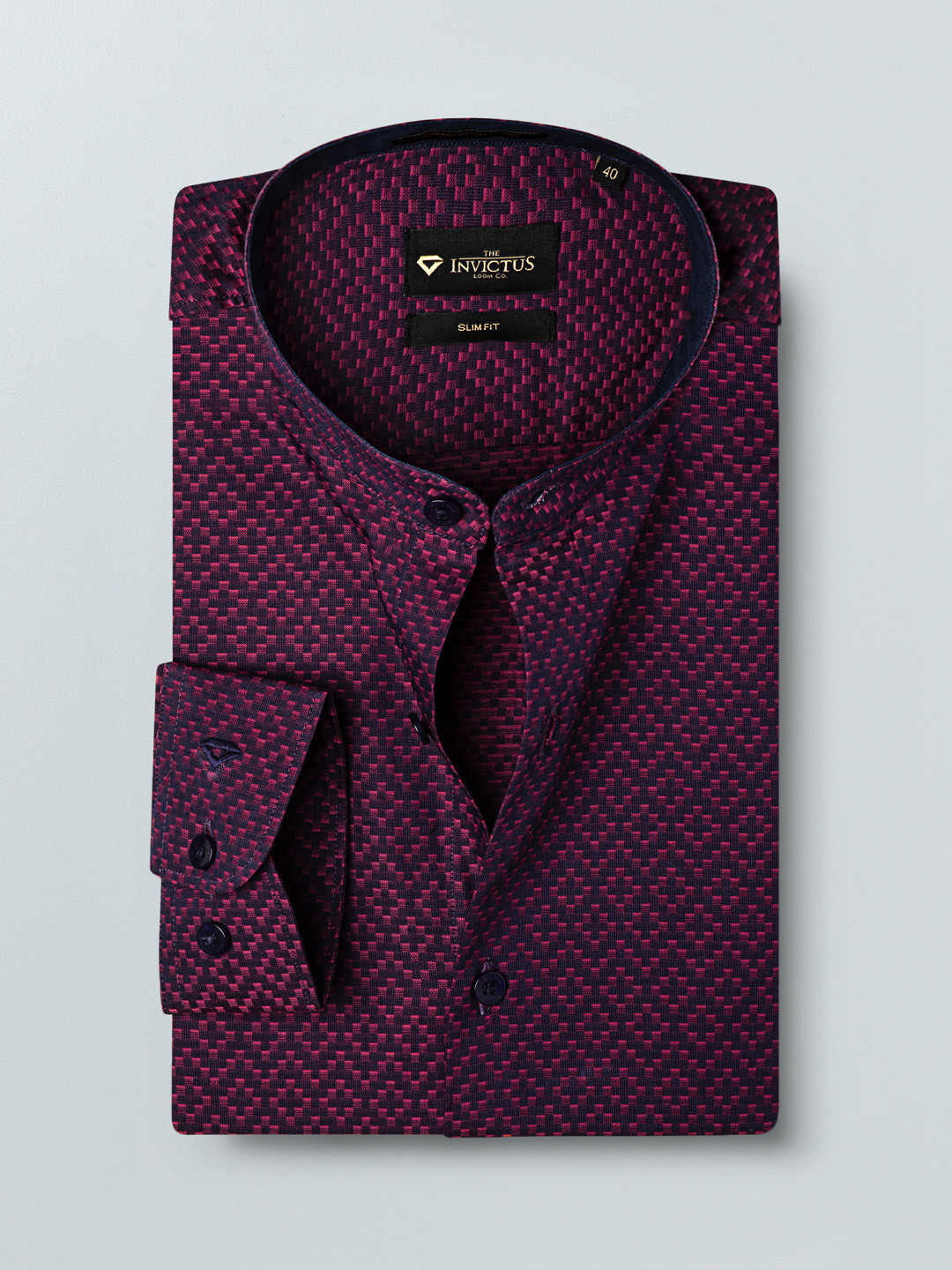 INVICTUS Men Navy Blue & Red Slim Fit Self Design Sustainable Formal Shirt
