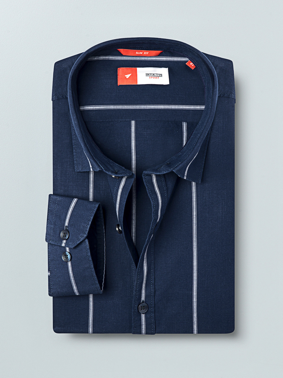 INVICTUS Sport Men Navy Blue & White Slim Fit Striped Sustainable Casual Shirt