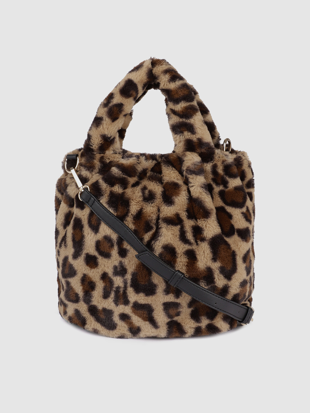 Accessorize Brown & Black Faux Fur Animal Printed Handheld Bag