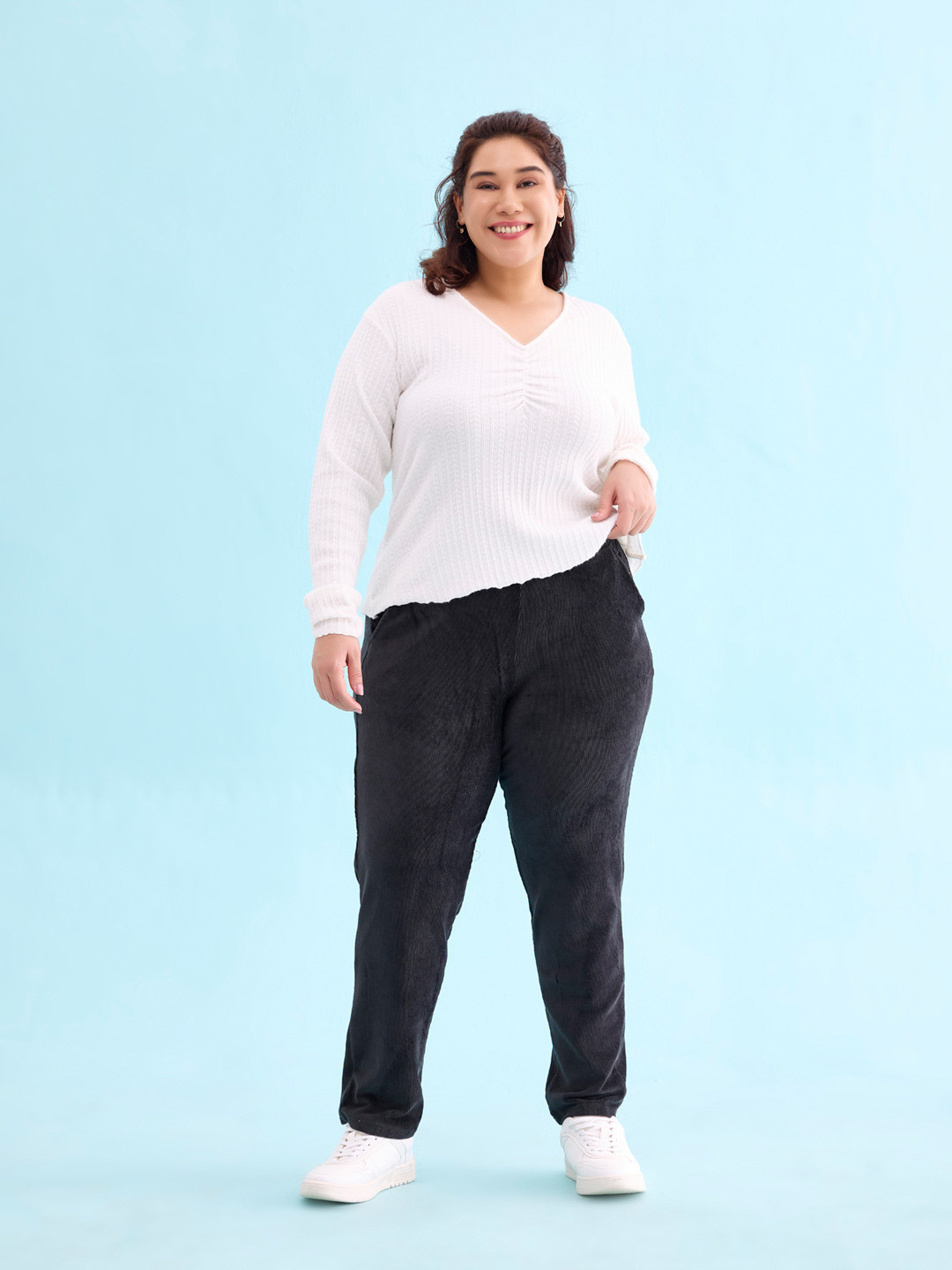 Go Colors Women Black Solid Corduroy Treggings