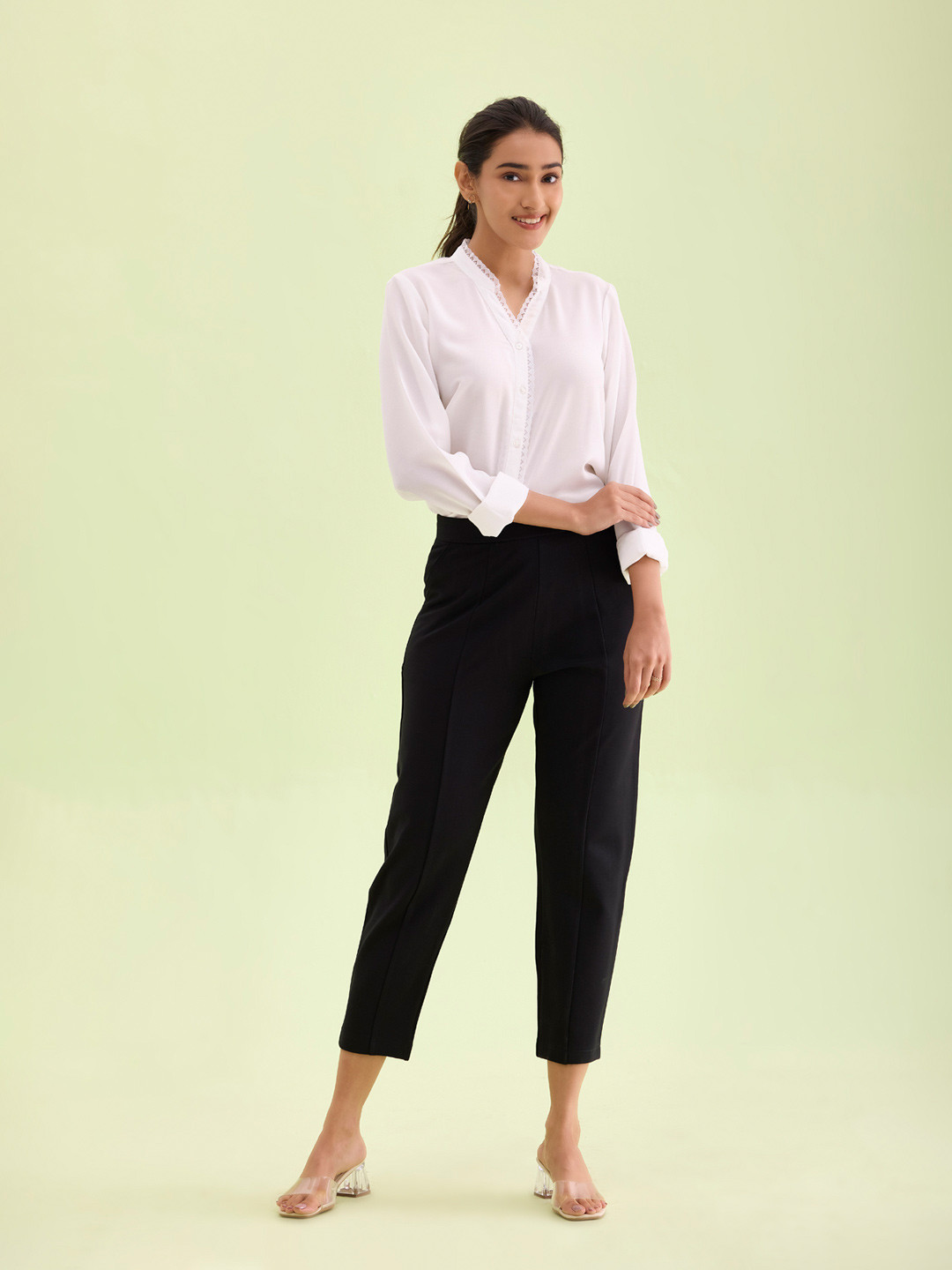 Go Colors Women Black Solid Trousers