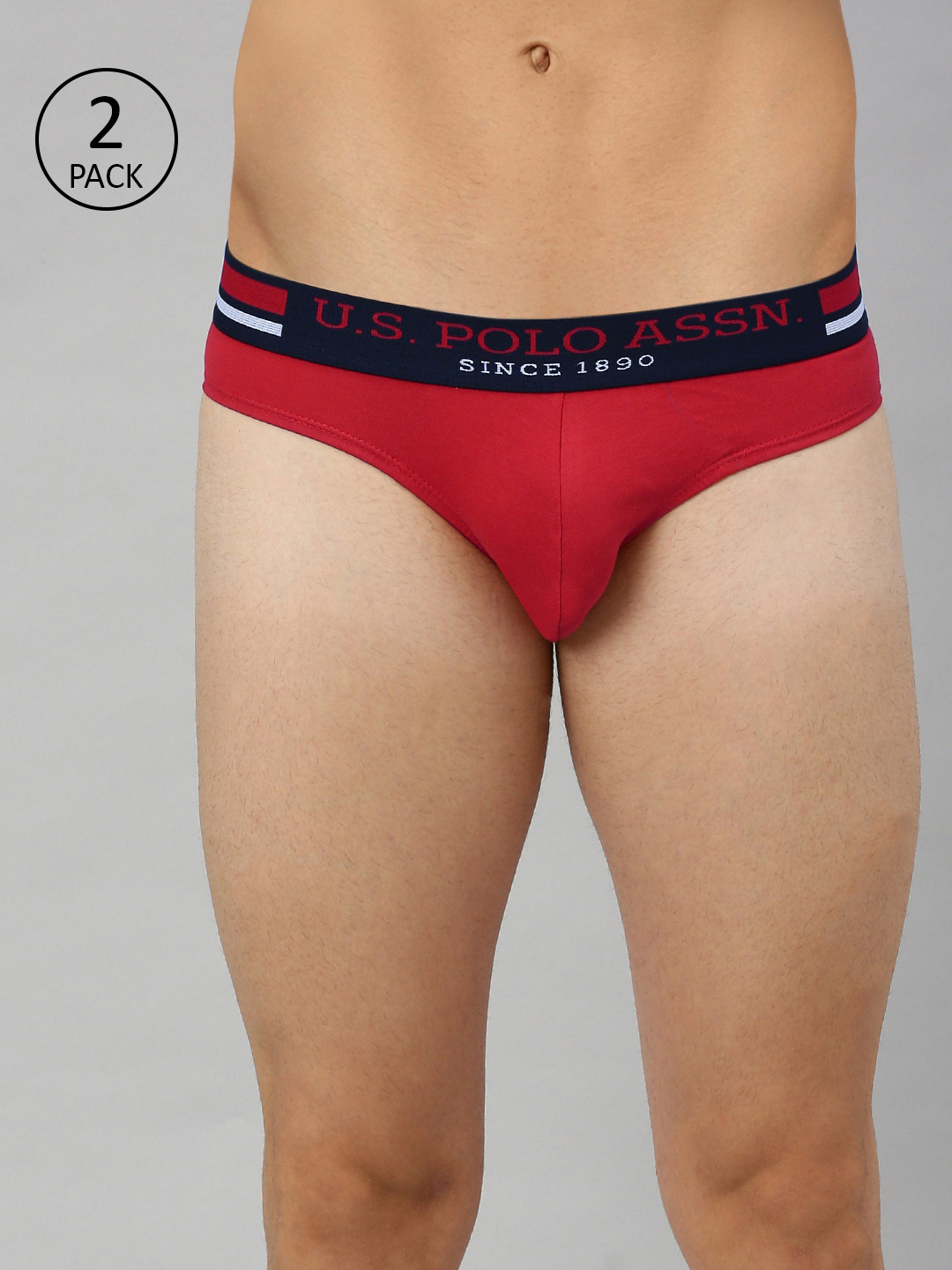 U.S. Polo Assn. Men Pack of 2 Red Solid Briefs Y9I006-125-P2-L