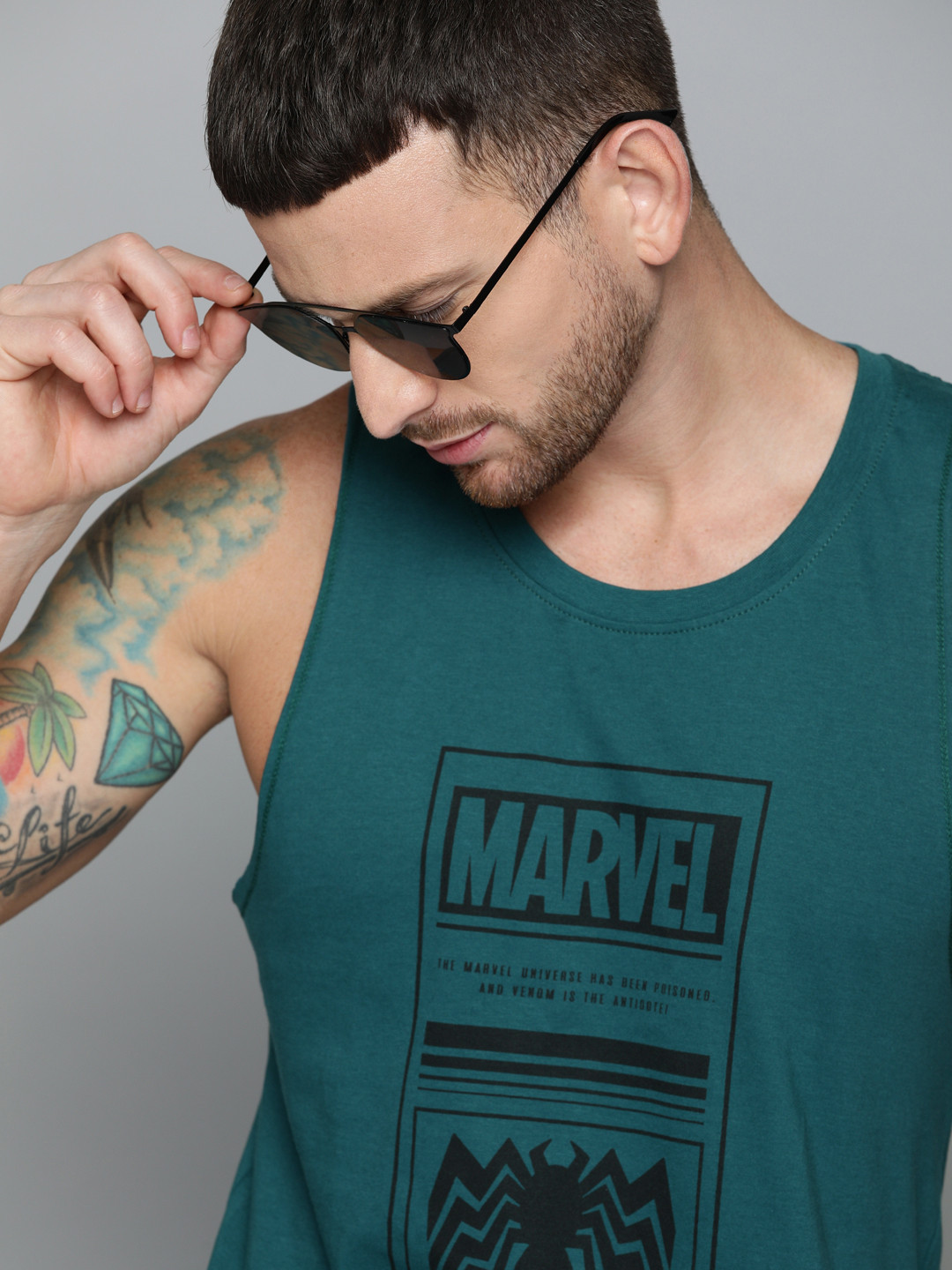 Kook N Keech Marvel Men Teal Green Printed Round Neck Oversized T-shirt