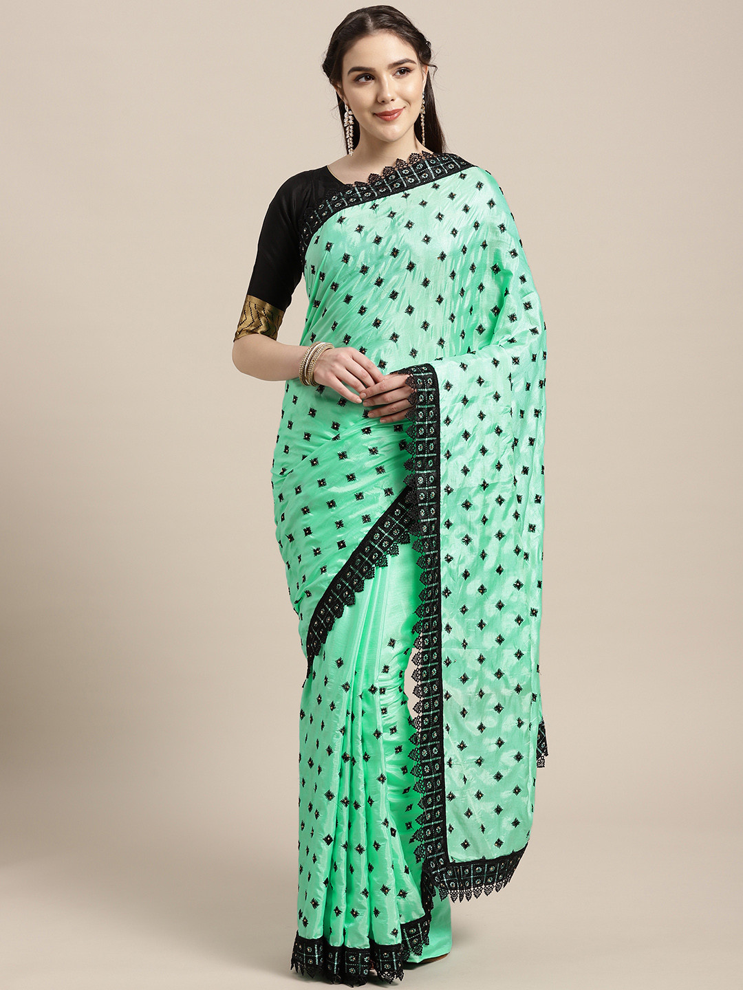 Chhabra 555 Green & Black Resham Embroidered Saree
