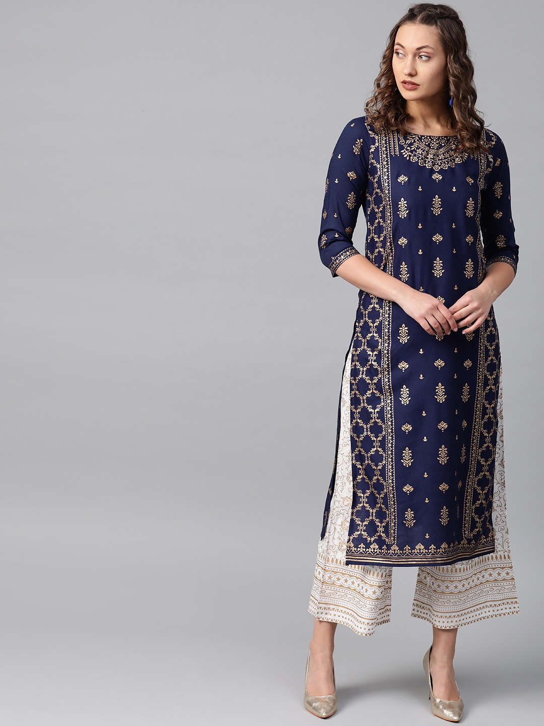myntra navy blue kurta
