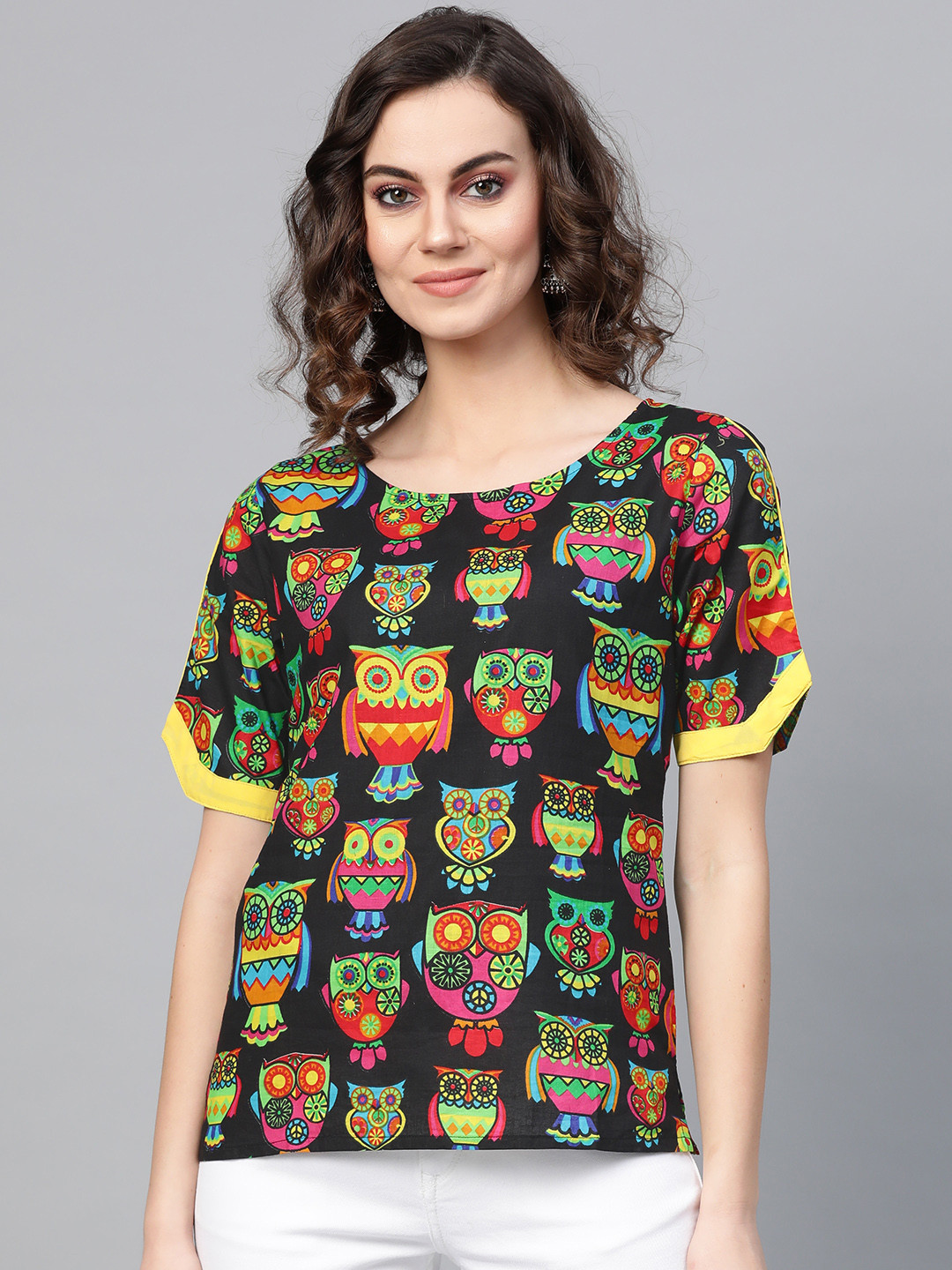Pannkh Women Black & Green Printed Top