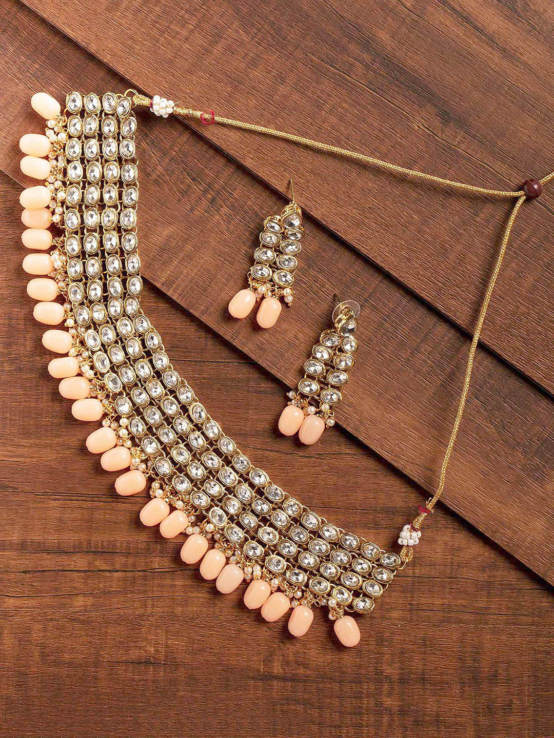 Zaveri Pearls Gold-Toned & Pink Enchanting Choker Jewellery Set