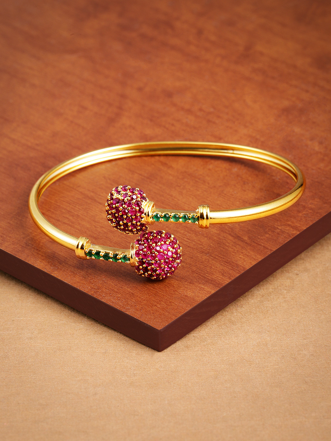 Zaveri Pearls Gold-Toned & Pink Cubic Zirconia Studded Kada Bracelet