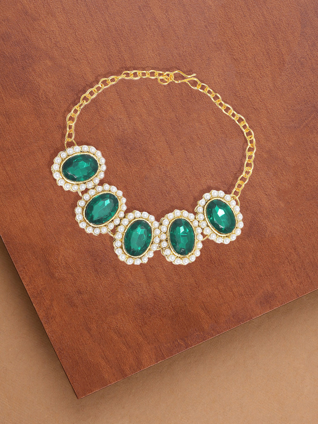 Zaveri Pearls Gold-Toned & Green Stone Studded Bracelet