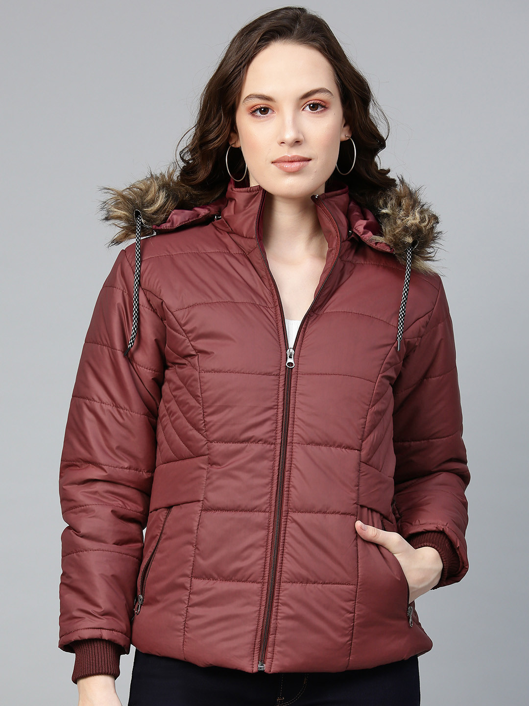 VOXATI Women Maroon Solid Parka Jacket