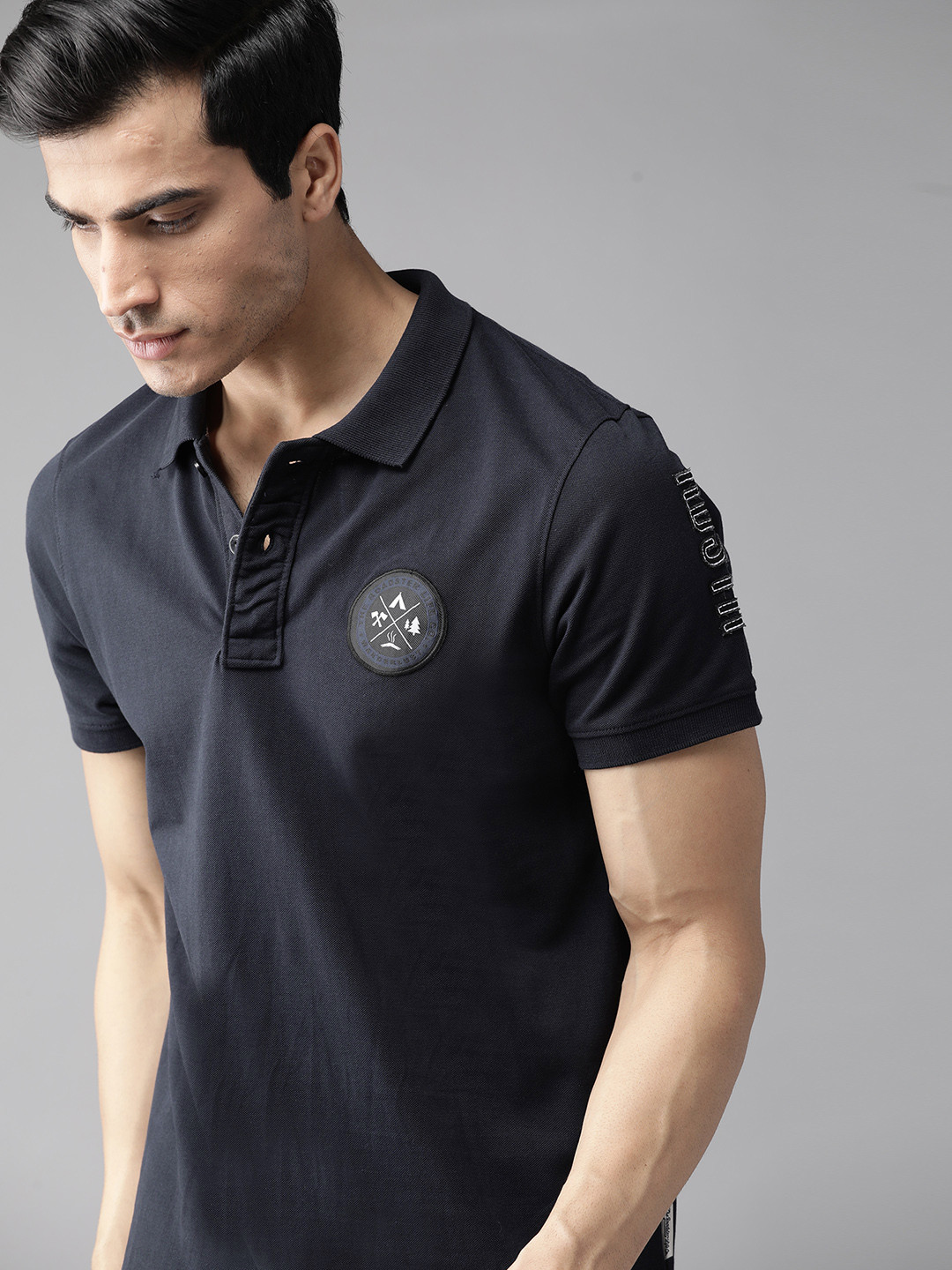 The Roadster Lifestyle Co Men Navy Blue Solid Polo Collar T-shirt - Image 1