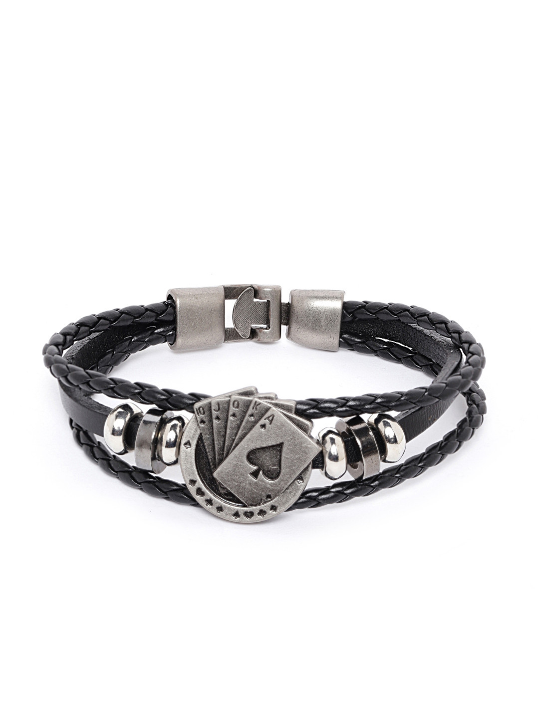 Jewels Galaxy Men Black & Gunmetal-Toned Copper-Plated Braided Multistrand Bracelet