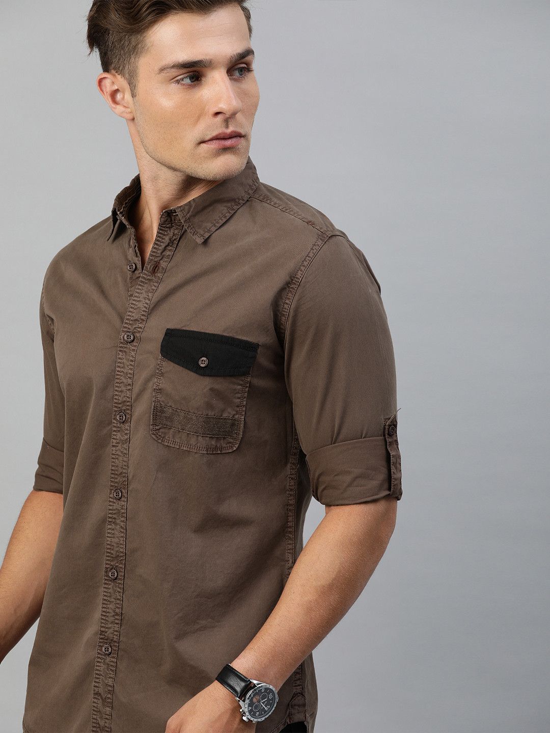 The Roadster Lifestyle Co Men Brown Regular Fit Solid Casual Shirt