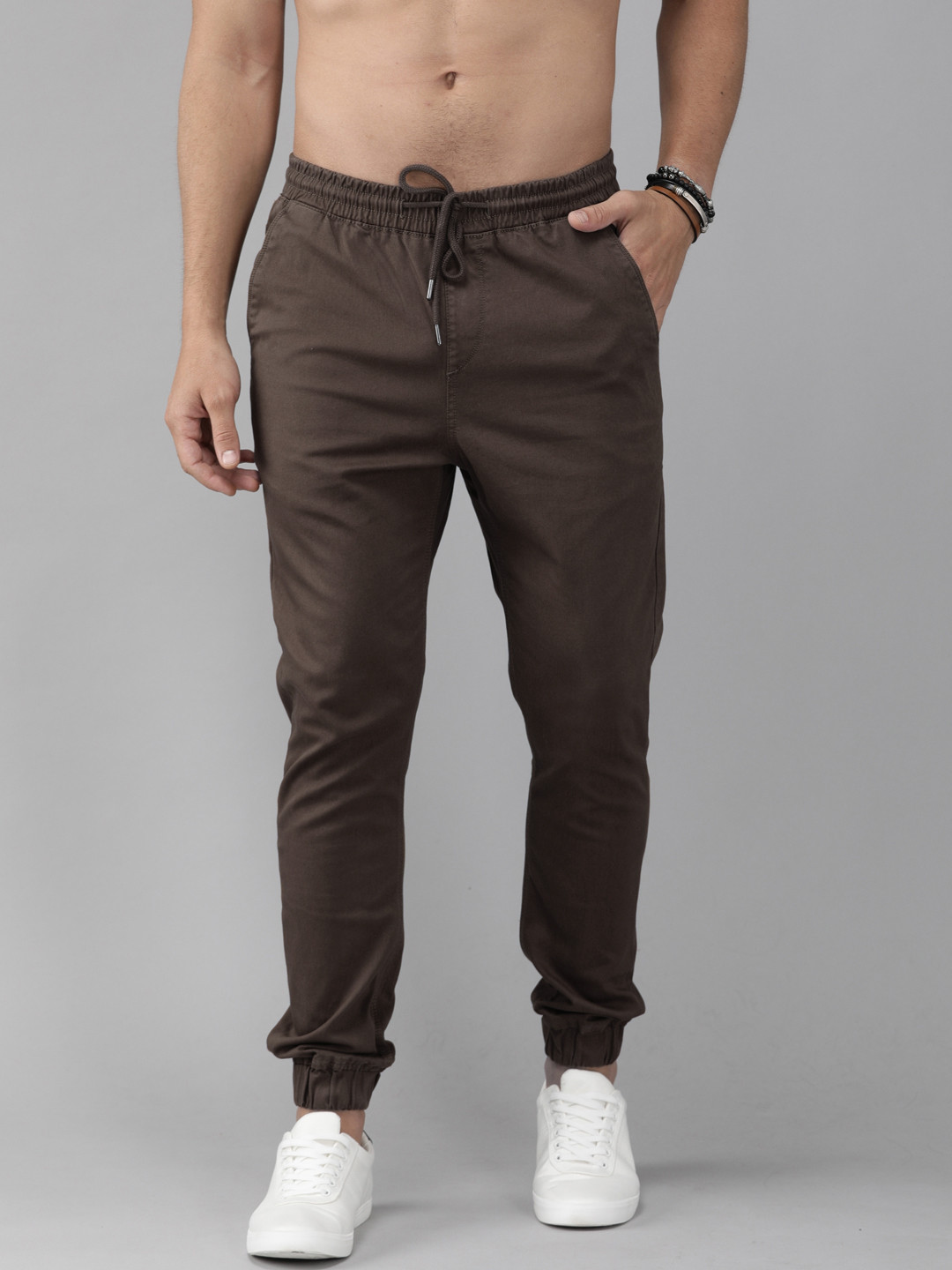 Roadster Men Brown Solid Joggers Trousers