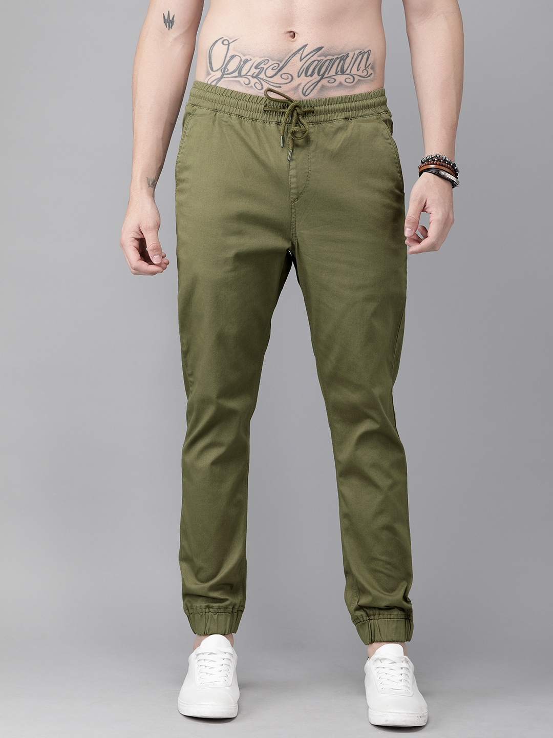 Buy The Roadster Lifestyle Co Men Olive Green Joggers - Trousers for Men  10945014