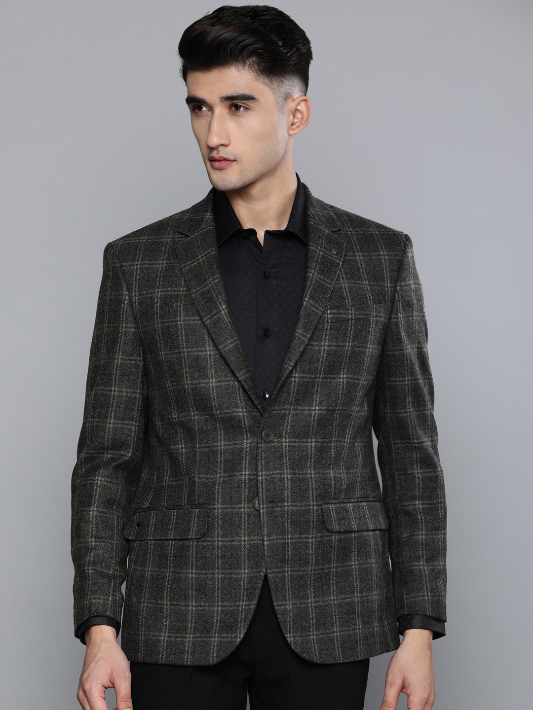 Buy Louis Philippe Ath.Work Men Charcoal Grey Woolen Self-Design Blazer on  Myntra