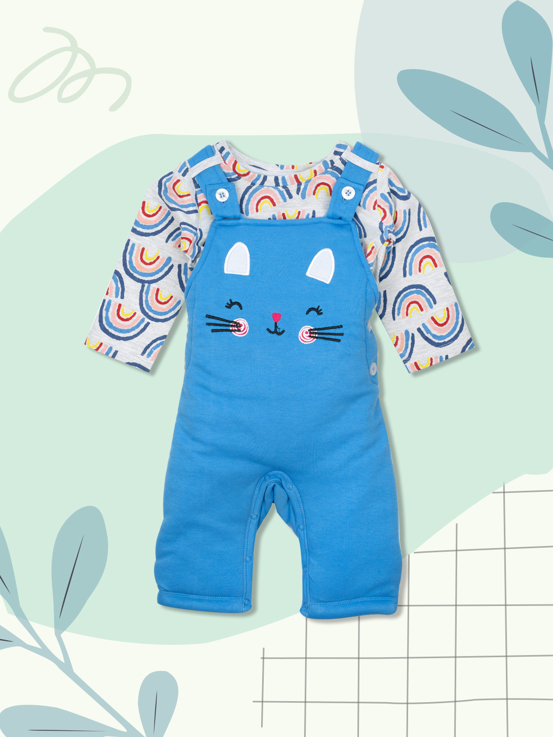 MeeMee Girls Blue Solid Dungaree with T-Shirt