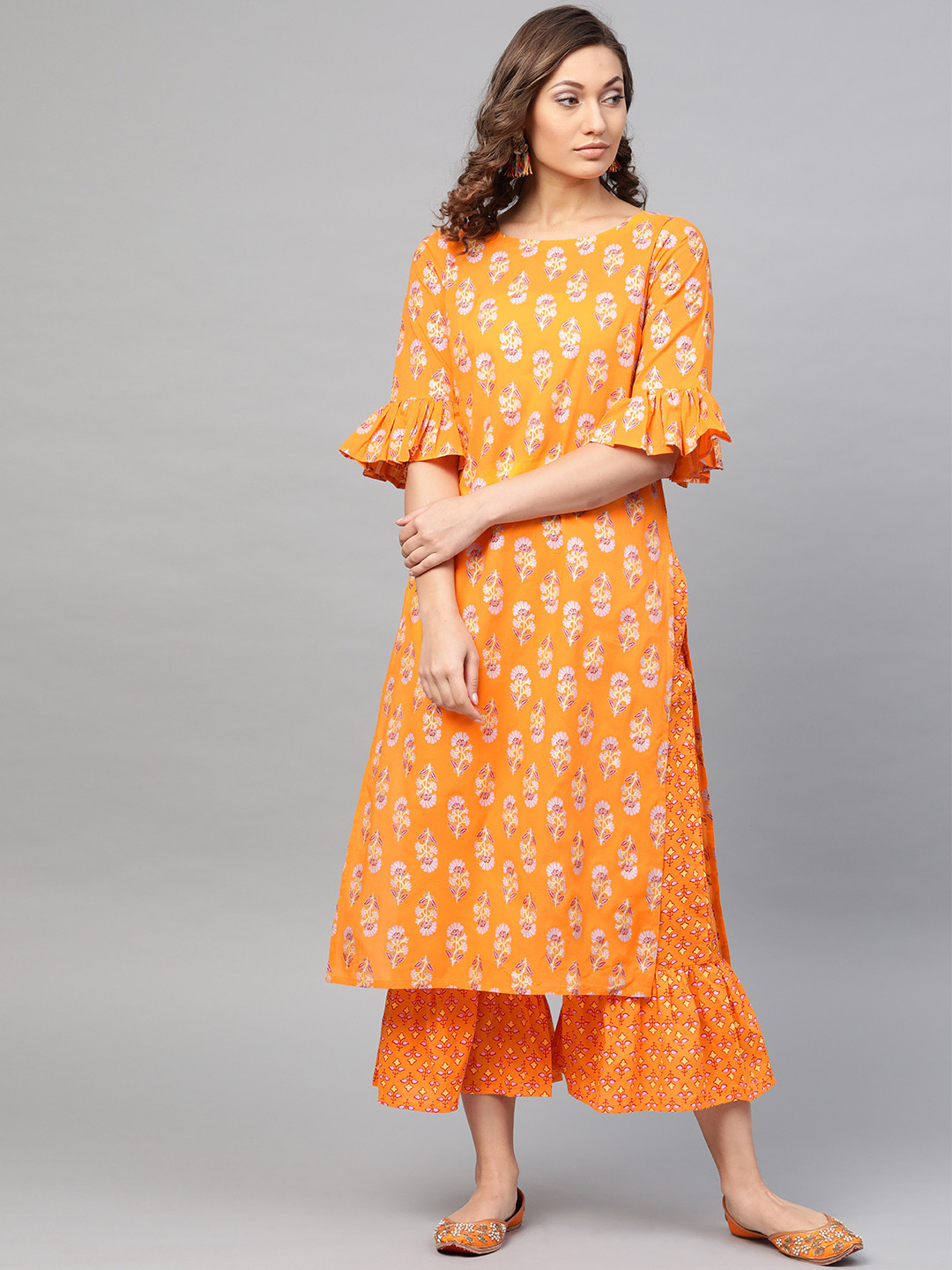 Gerua By Libas Women Orange  Pink Block Print Kurta with Sharara