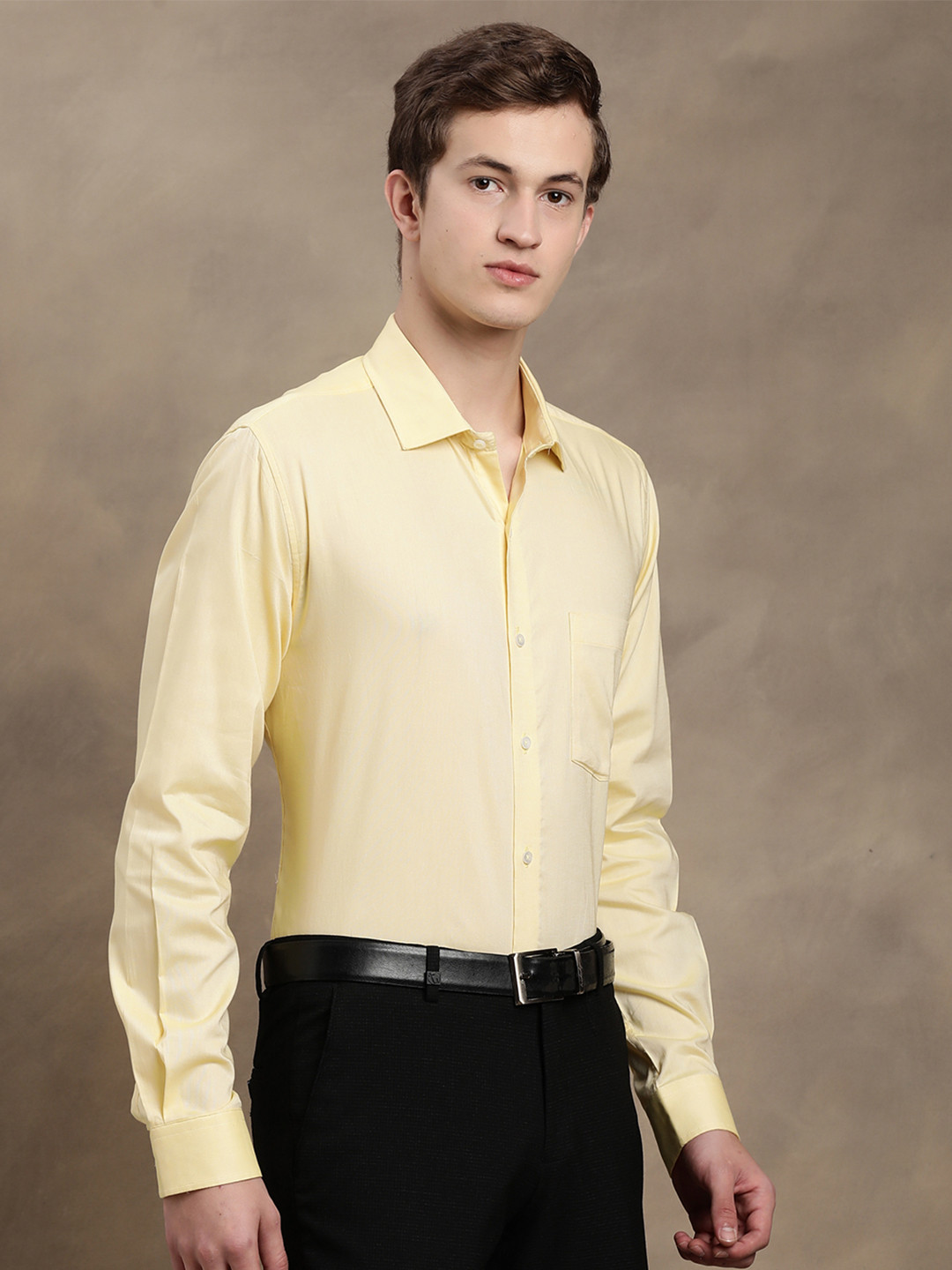 Turtle Men Yellow Relaxed Slim Fit Solid Formal Shirt