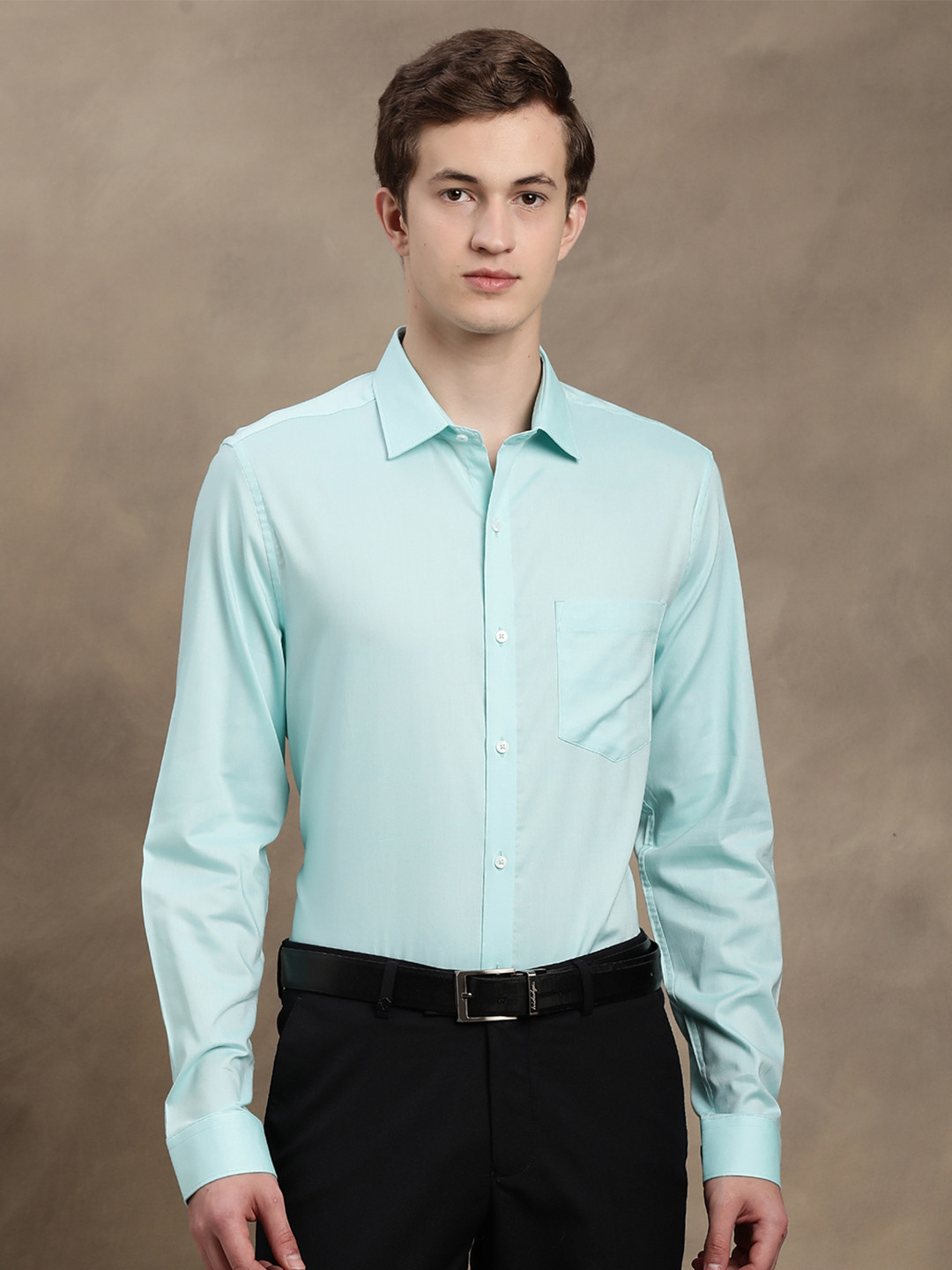Turtle Men Sea Green Relaxed Slim Fit Solid Formal Shirt