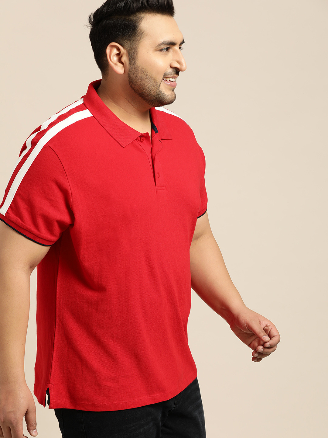 Sztori Plus Size Men Red Solid Polo Collar T-shirt