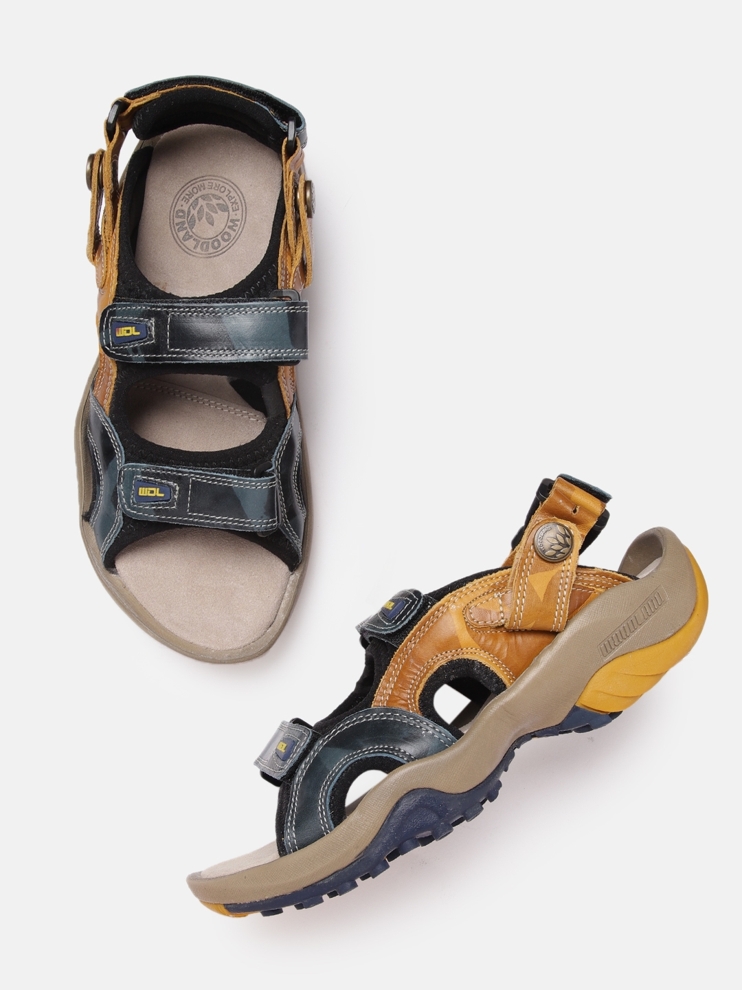 Buy Men Khaki & Olive Green Nubuck Solid Comfort Sandals with Colourblocked  Detail online | Looksgud.in