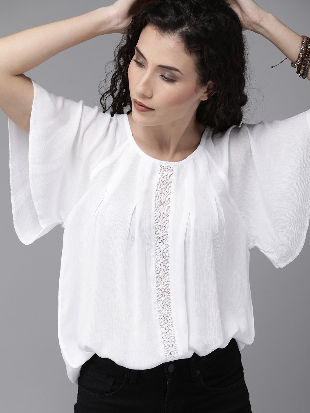 The Roadster Lifestyle Co  ECOVERO Greenturn Women White Solid Top with Flared Sleeve
