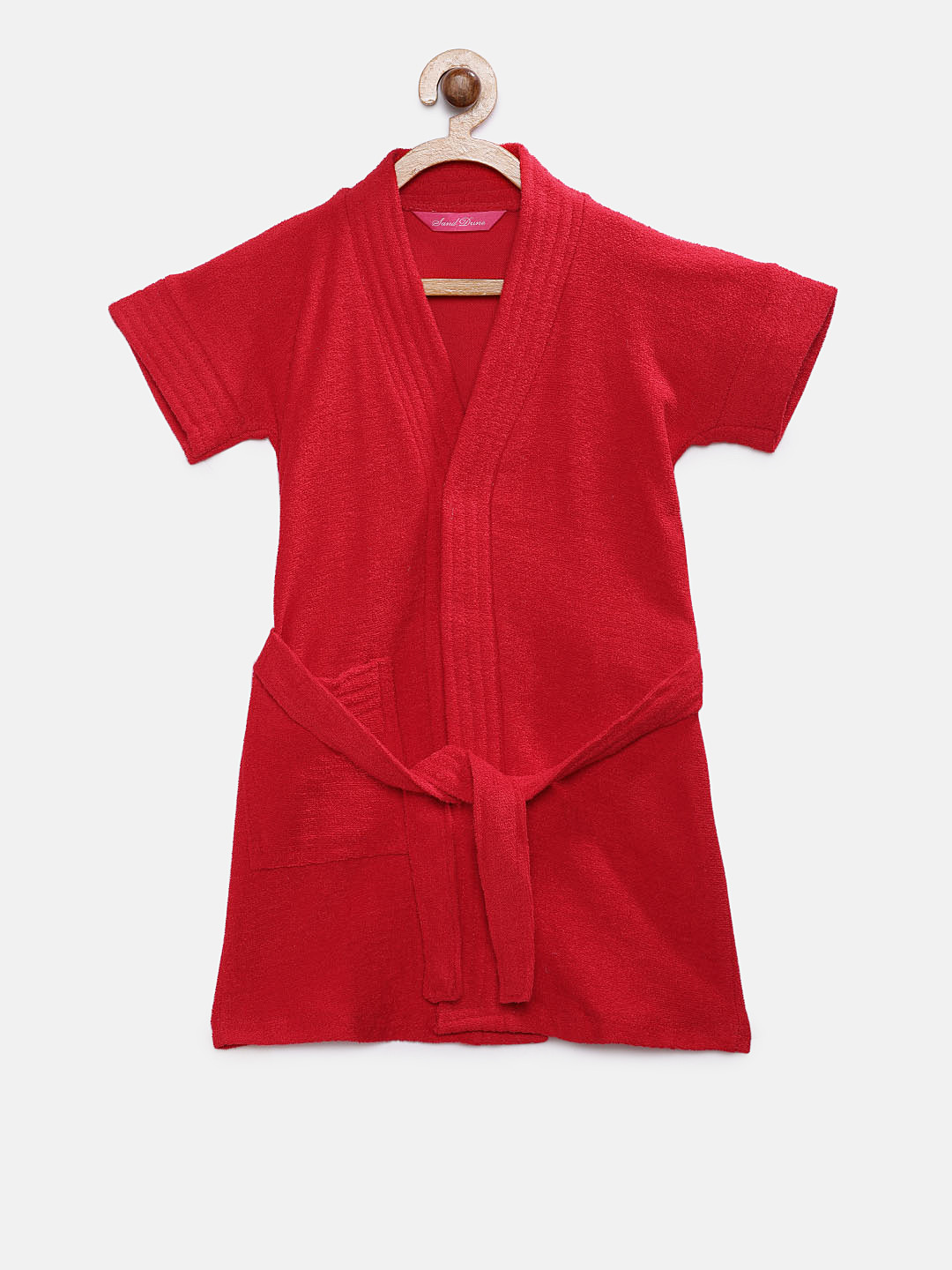 Sand Dune Red Solid Cotton Drawstring Knee Length Bath Robe-1Y