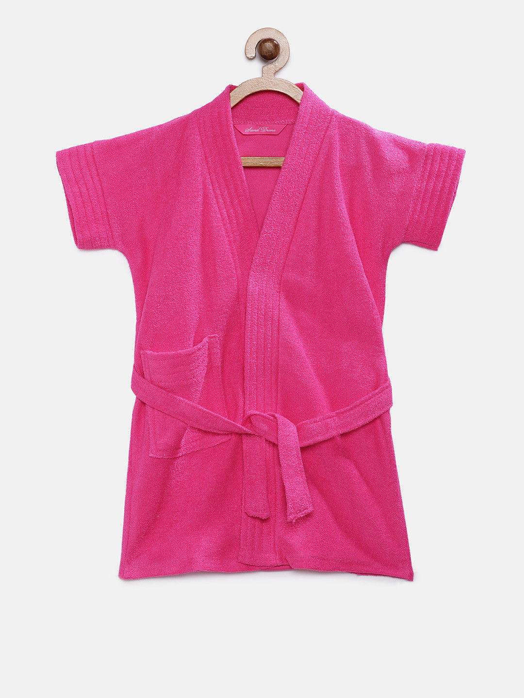 Sand Dune Pink Solid Cotton Drawstring Knee Length Bath Robe-1Y