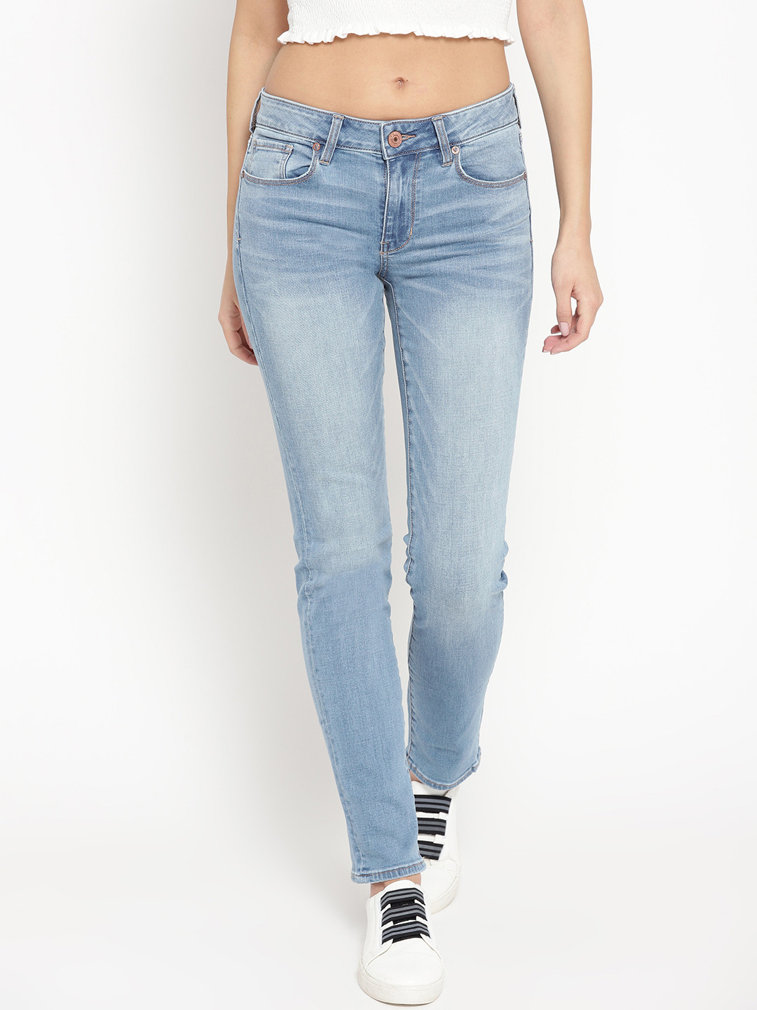 AMERICAN EAGLE OUTFITTERS Women Blue Regular Fit Mid-Rise Clean Look Stretchable Jeans