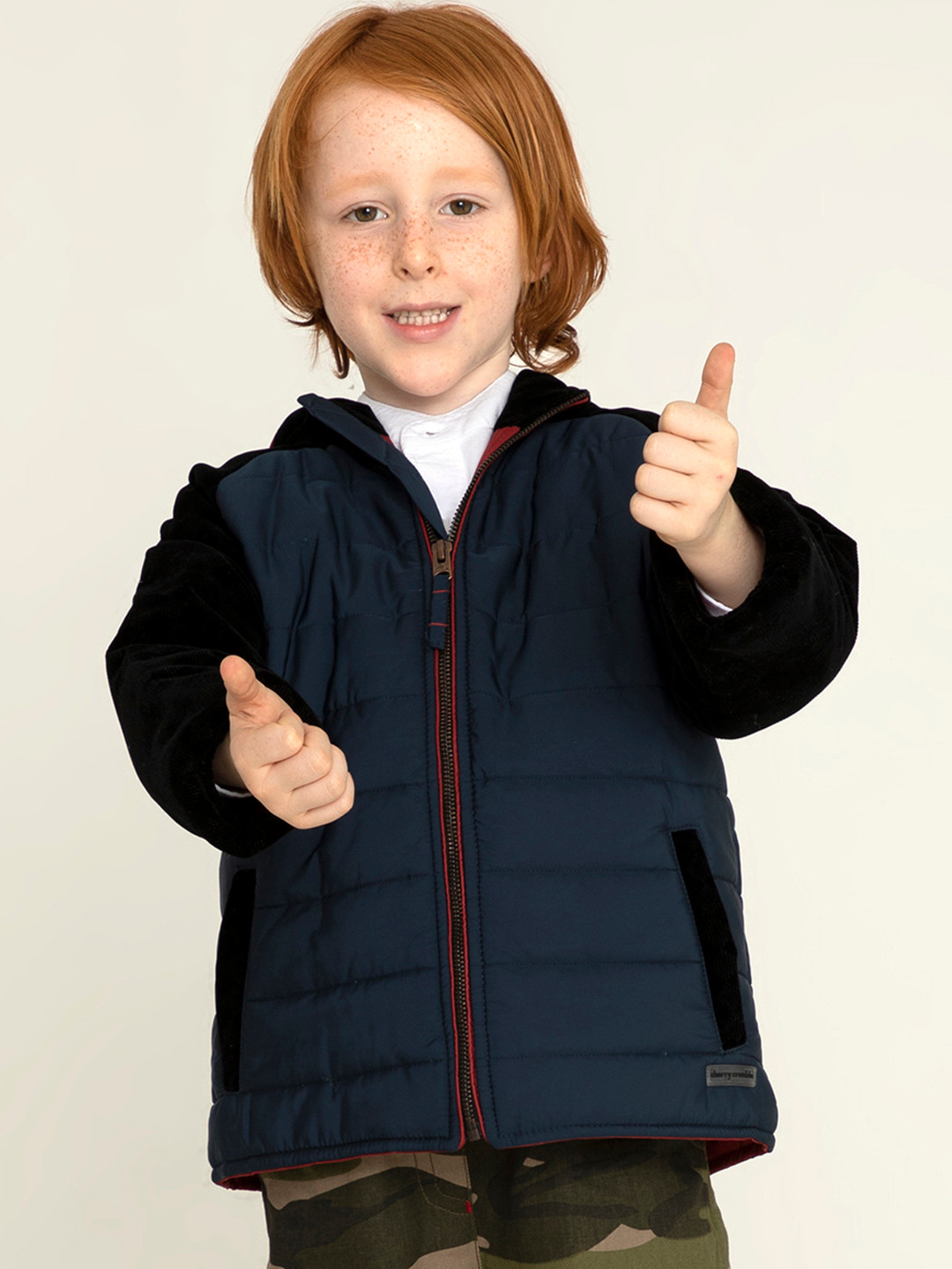 Cherry Crumble Kids Navy & Black Hooded Padded Jacket