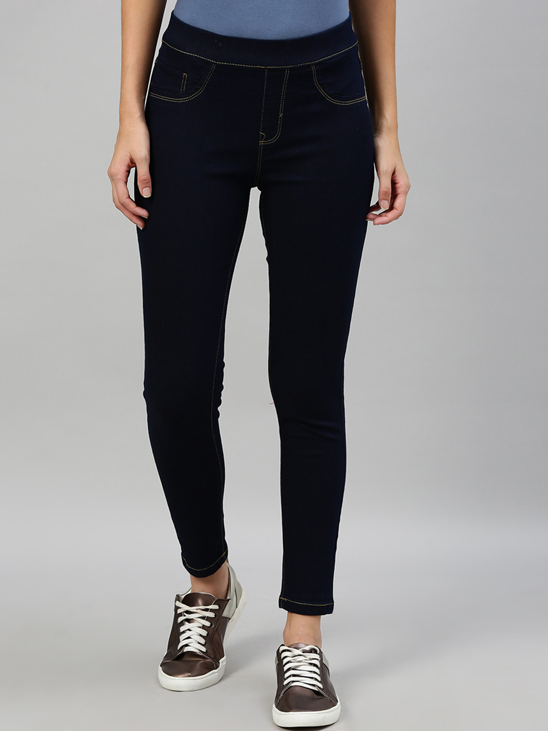 Roadster Women Blue Solid Skinny Fit Mid Rise Denim Jeggings