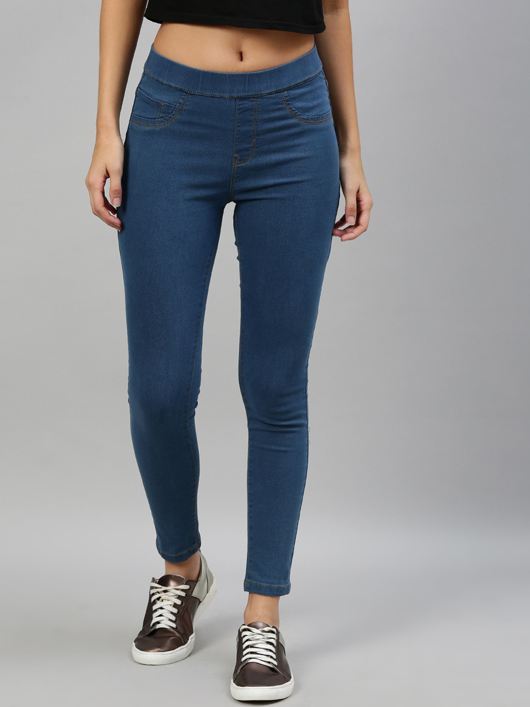 The Roadster Lifestyle Co Women Blue Solid Mid-Rise Skinny Fit Denim Jeggings