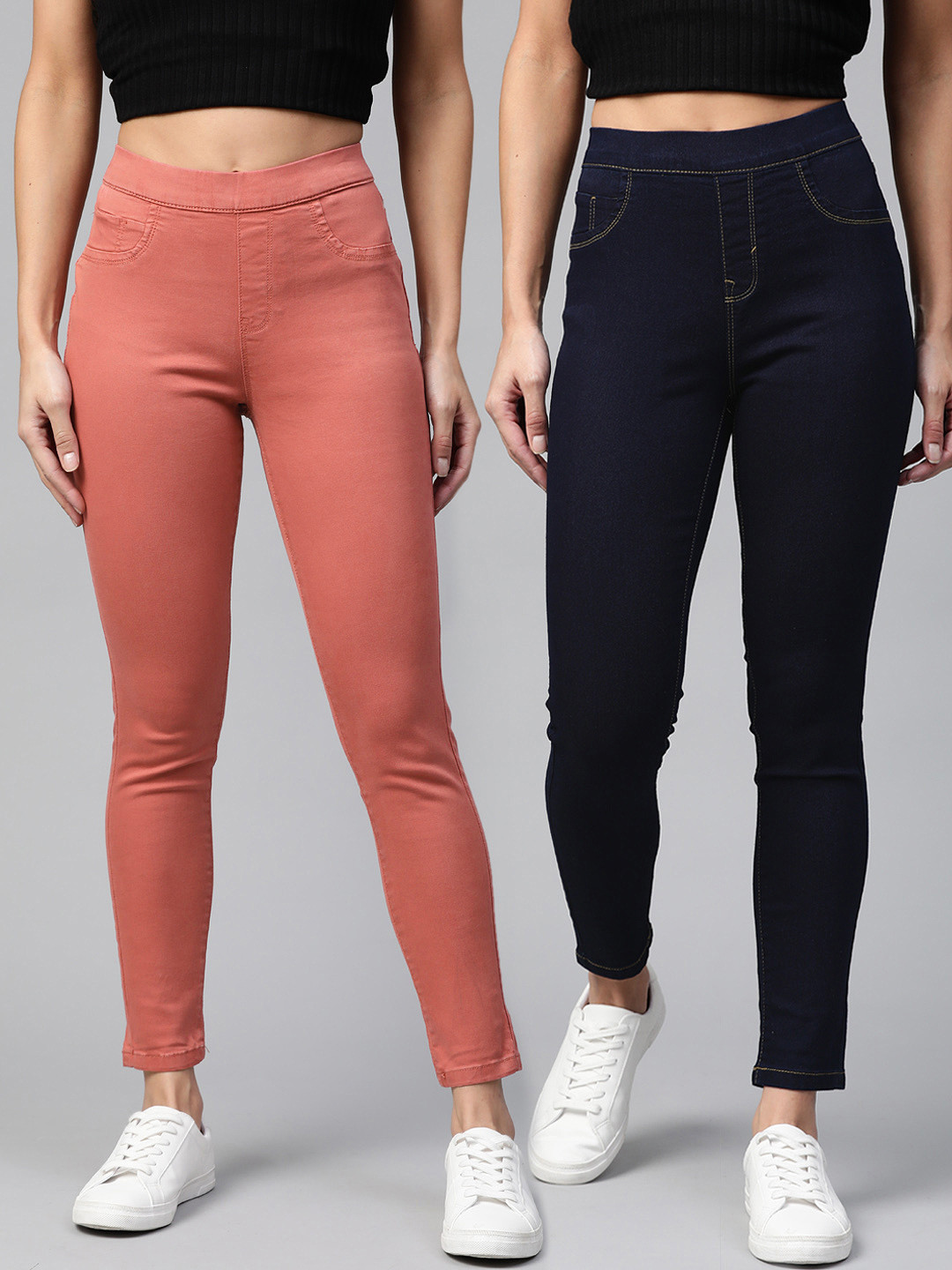 The Roadster Lifestyle Co Women Pack Of 2 Solid Super Skinny Jeggings
