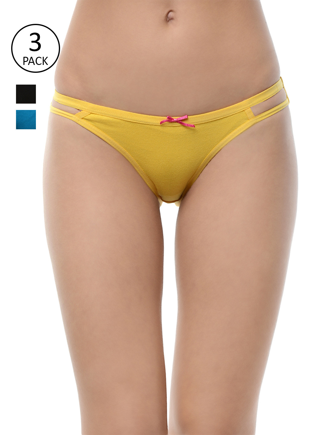 Leading Lady Pack of 3 Bikini Briefs LLMARY-3-SB-YL-BLK-S