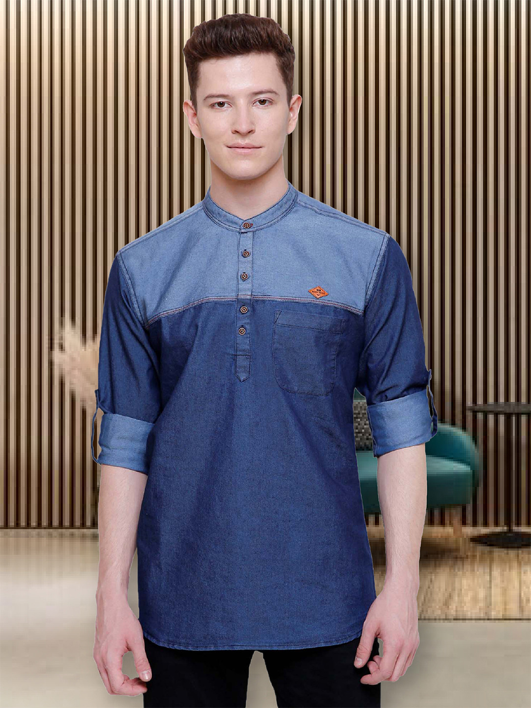 Kuons Avenue Men Navy Blue Colourblocked Regular Fit Casual Shirt