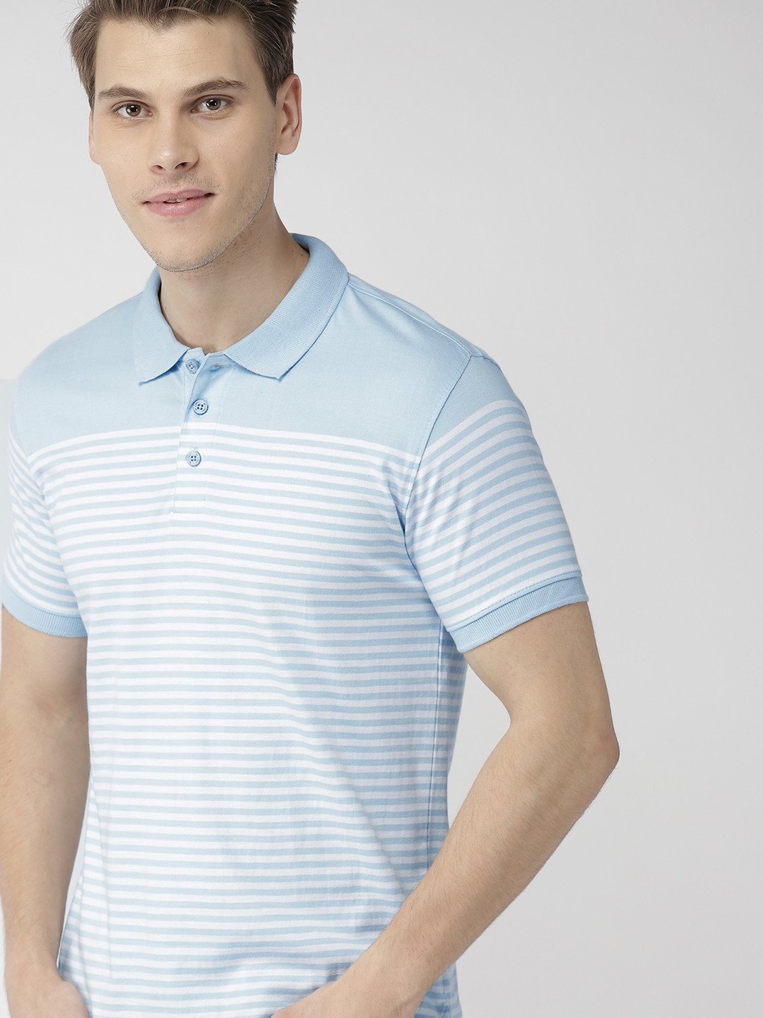 Mast  Harbour Blue  White Striped Polo Pure Cotton T-shirt