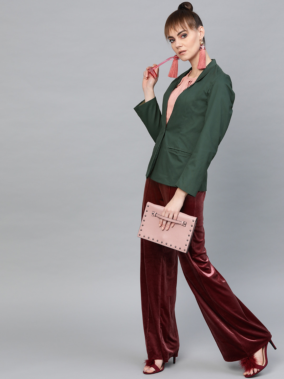 Popnetic Women Green Solid Casual Pure Cotton Blazer