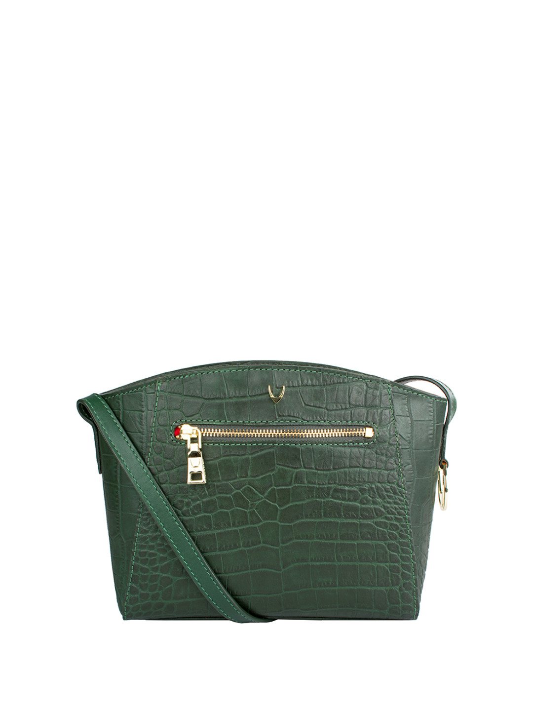 Hidesign Green Crocodile Textured Leather Sling Bag